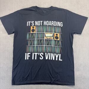 "It's Not Hoarding If It's Vinyl" T-Shirt Men XL Black Cotton Short Sleeve Music